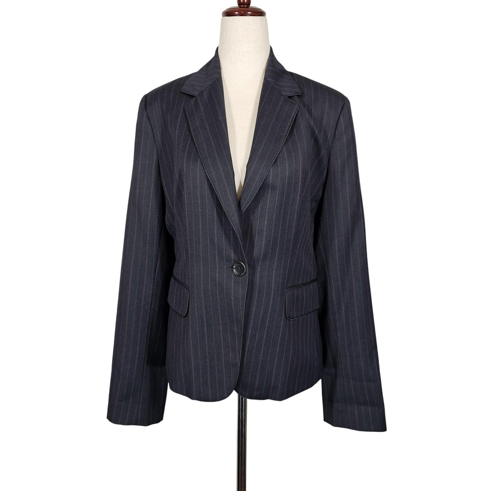 Banana Republic Blazer Womens 10‎ Gray Pinstripe Wool Career Jacket Pink Lining